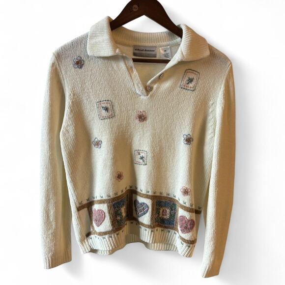 Alfred dunner vintage cream cardigan with heart stamp pattern - Picture 1 of 6